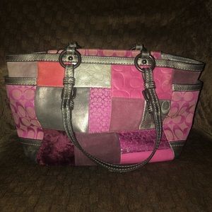 Coach pink c purse satchel big bag silver hot pink